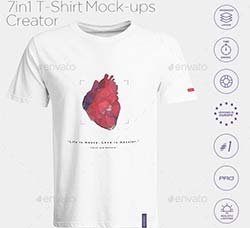 男款T恤图案展示模型(7种样式)：T-shirt Generator 7 in 1 Mock-up